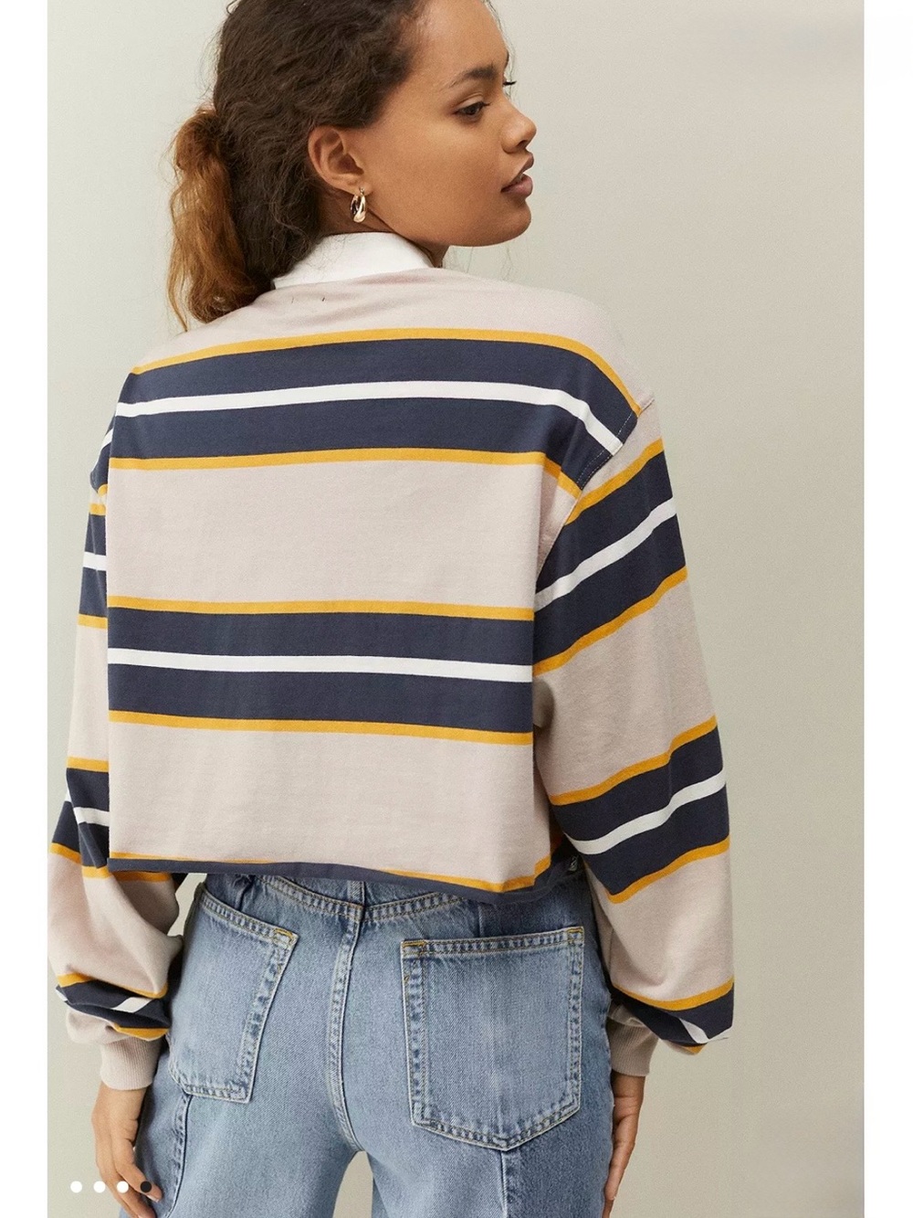 Urban Outfitters BDG Striped Jefferson Cropped Long Sleeve Rugby Polo Size Small - Picture 3 of 9